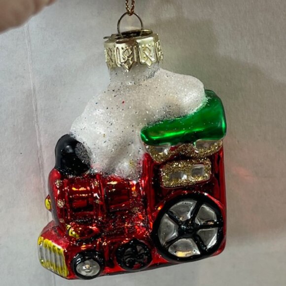 VTG Train Hand Blown Glass Glitter Christmas Tree Ornament 2.25"x3" - Picture 8 of 8